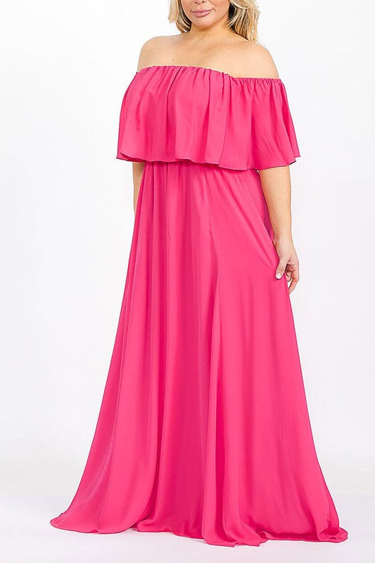 Short Sleeve Off Shoulder Elastic Waist Maxi Dress