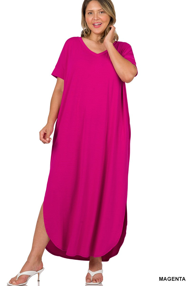 V-Neck Plus Size Maxi dress (Magenta)