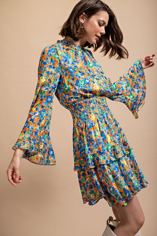 Lurex Smocked Waist Tired Dress