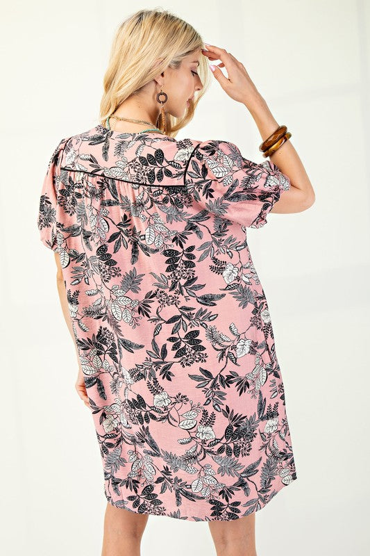 Short Puff Sleeve V-neck Dress