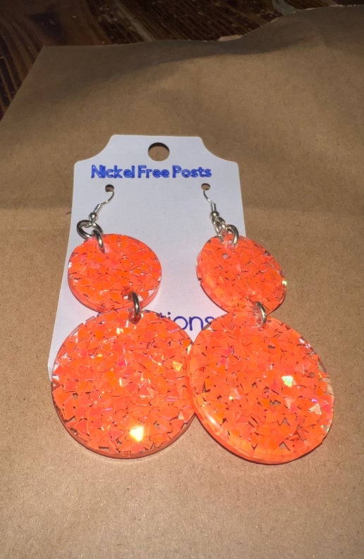 #47 Orange Sparkle Circles Earrings