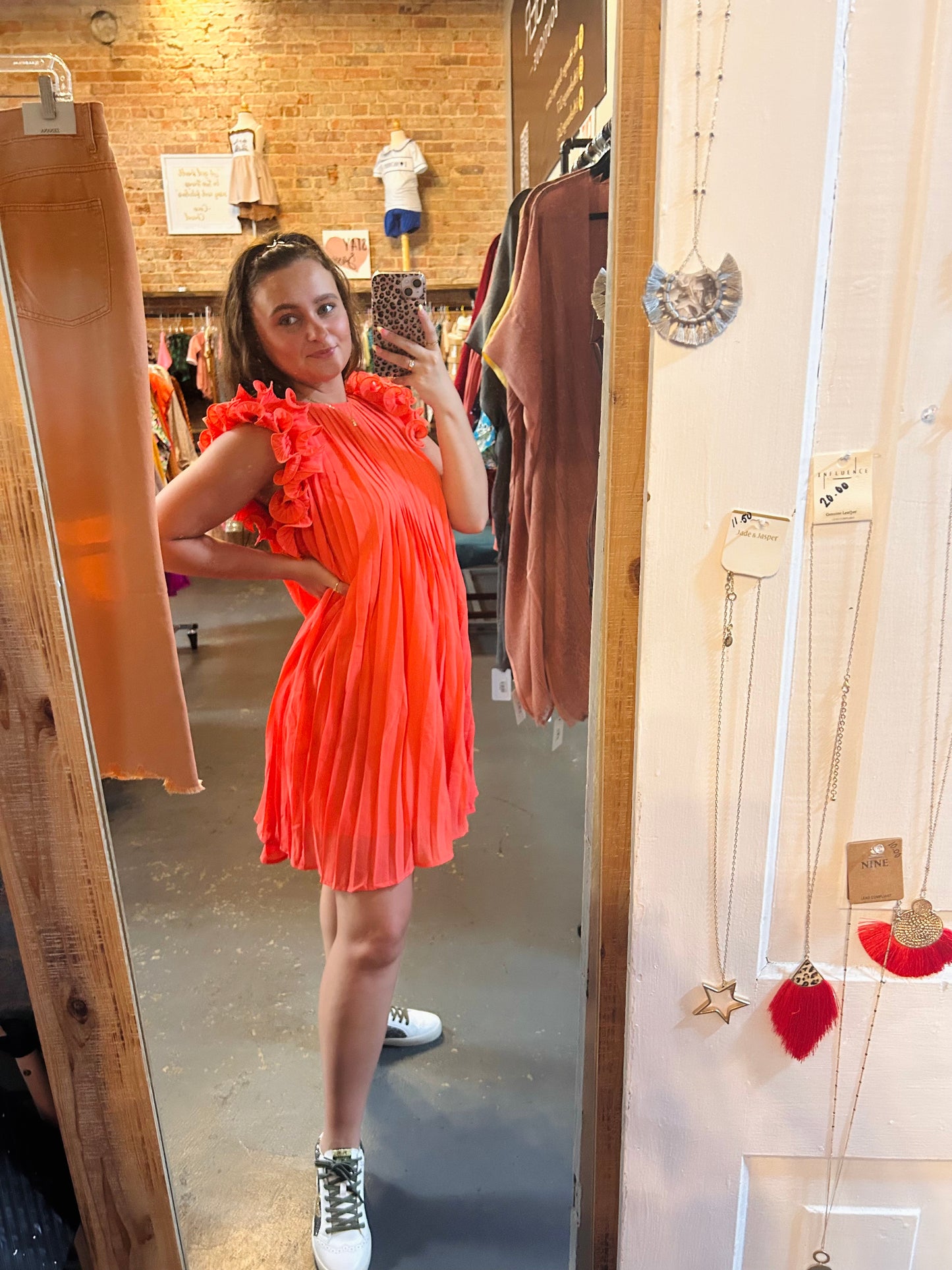 Coral Pleated Dress