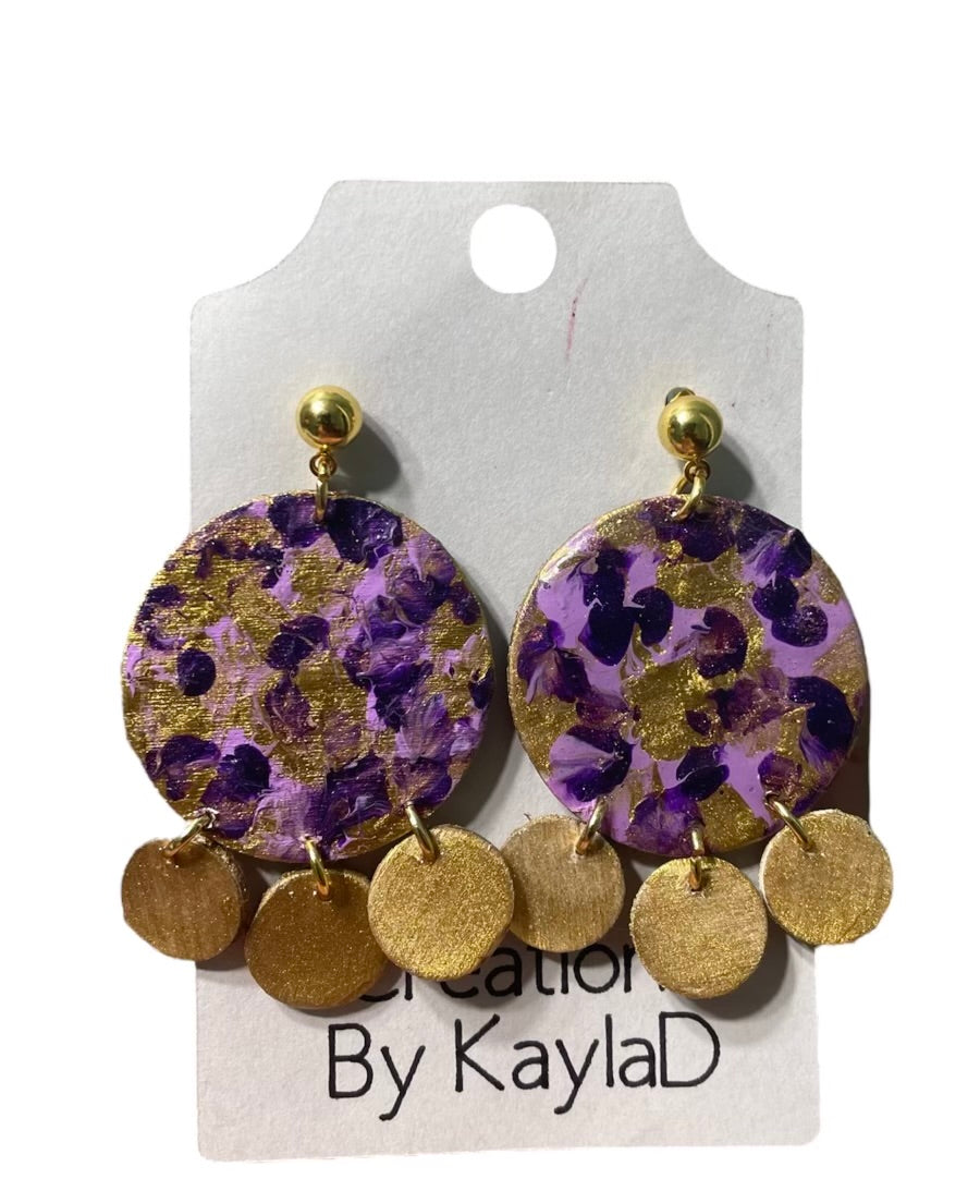 #401 Purple/Gold Dangle Earrings