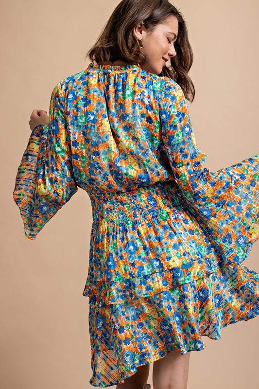 Lurex Smocked Waist Tired Dress