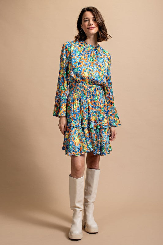 Lurex Smocked Waist Tired Dress