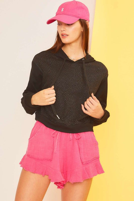 Fuchsia Frayed Edge Ruffle Solid Shorts