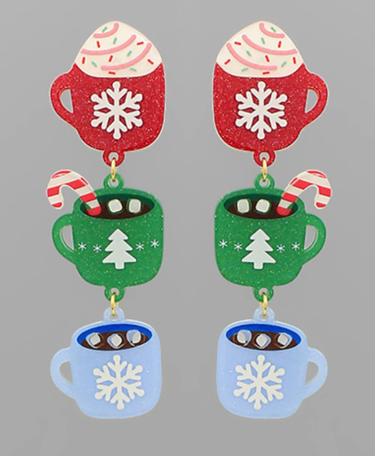 Christmas Hot Choco Cup 3 Drop Earrings