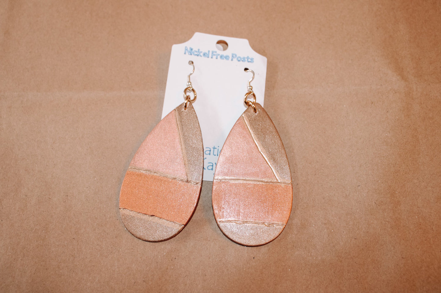 #85 large wood teardrop earthstone painted earrings