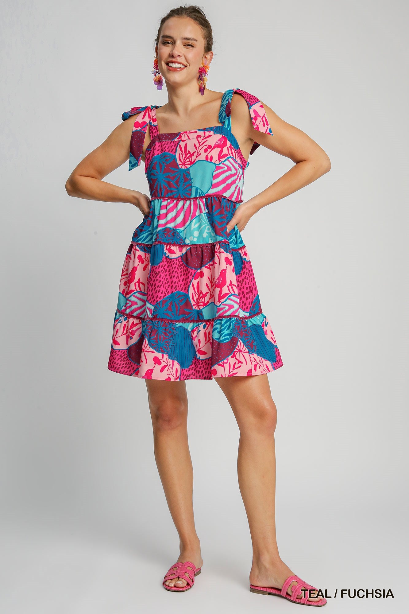 Sleeveless Print Tiered Mini Dress