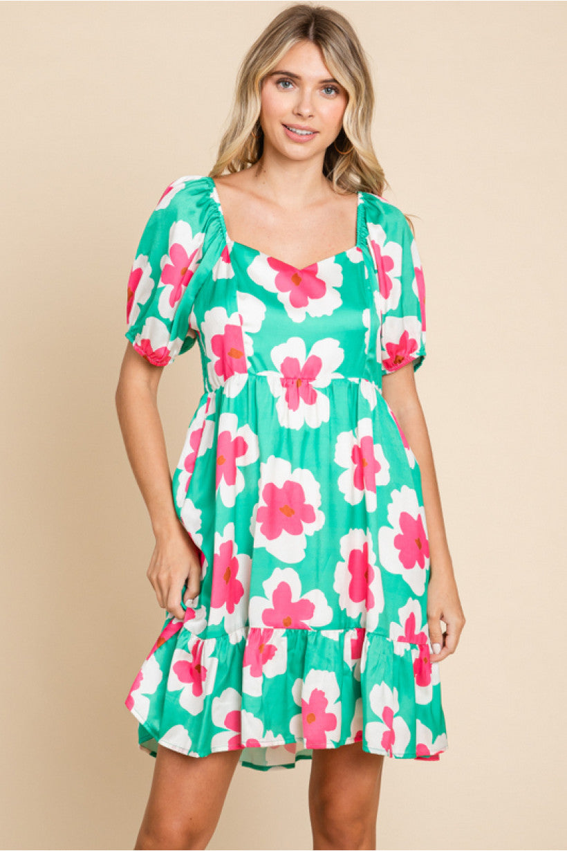 Sweet Heart Neckline Flower Dress