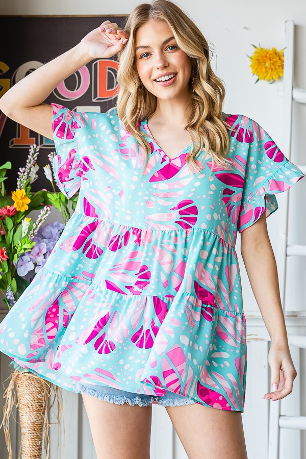 Blue/Pink Geometric Print Top