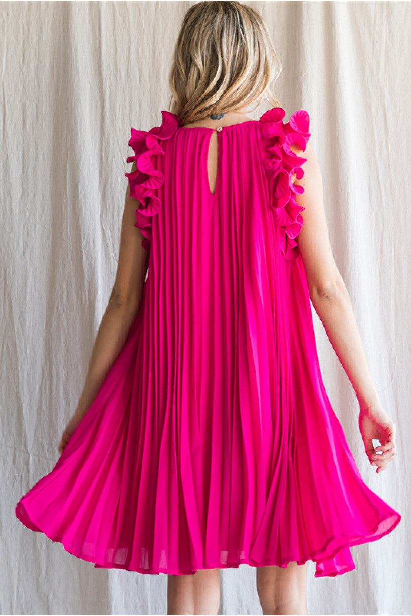 Hot Pink pleated dress