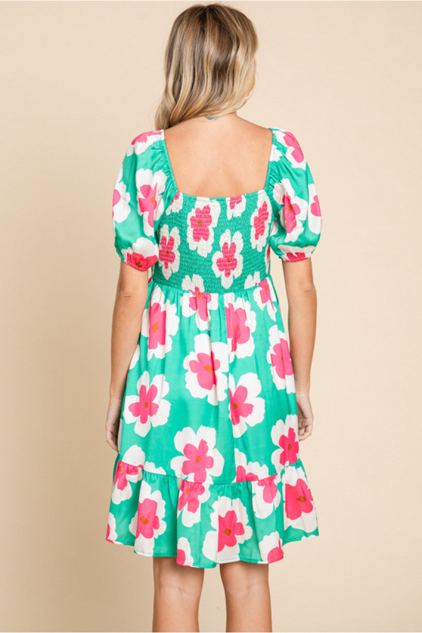Sweet Heart Neckline Flower Dress