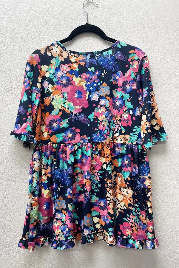 Navy Ruffled Floral Top