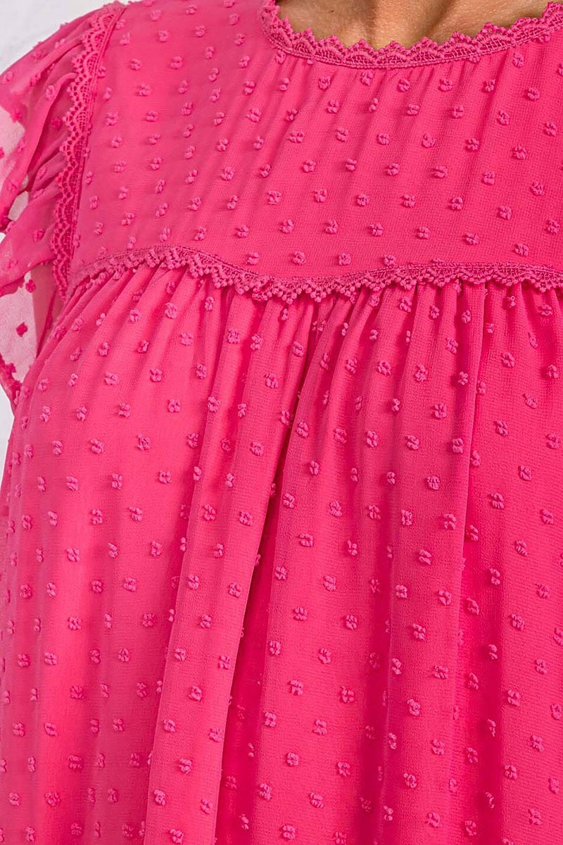 RUFFLE SLEEVE TIERED SWISS DETAILED TUNIC DRESS