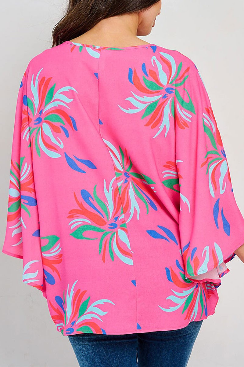 MULTI PRINT V NECK LOOSE FIT TUNIC BLOUSE TOP