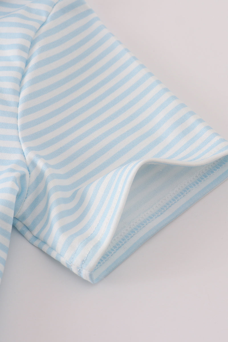 Blue stripe character embroidery button down shirt