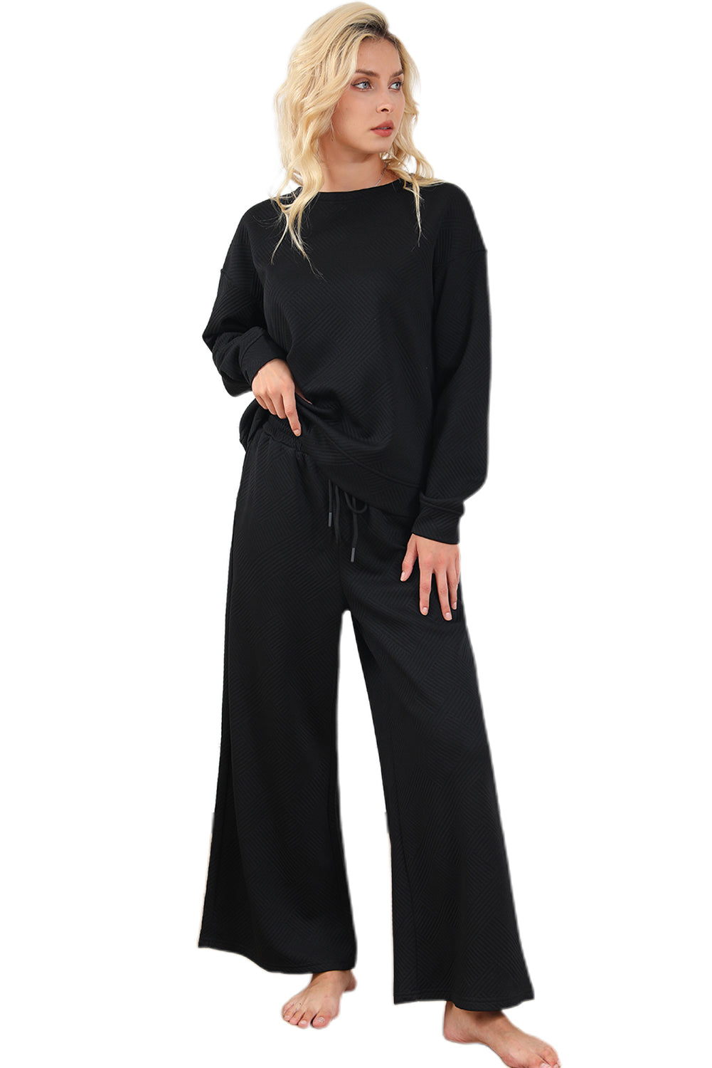 Black Ultra Loose Textured 2pcs Slouchy Outfit