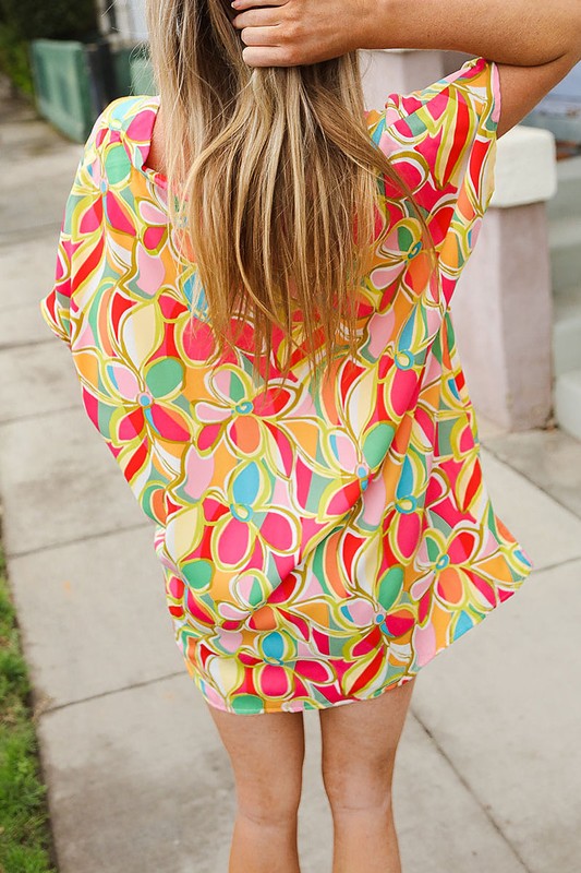 Florla Print V Neck Loose Fit Top
