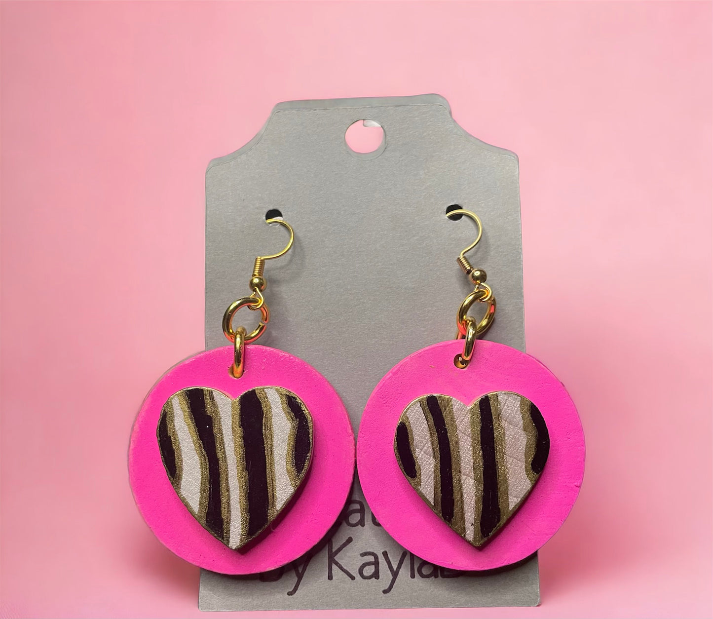 #207 pink 3d heart earrings