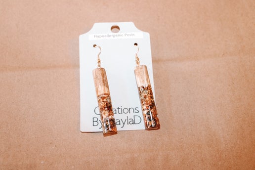 #10 Wood and Mixed color resin earrings