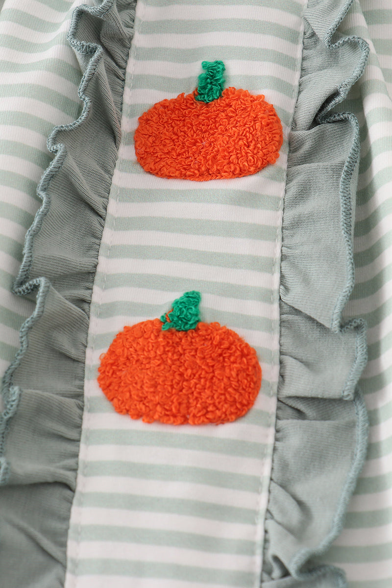 Sage stripe french knot ruffle pants set