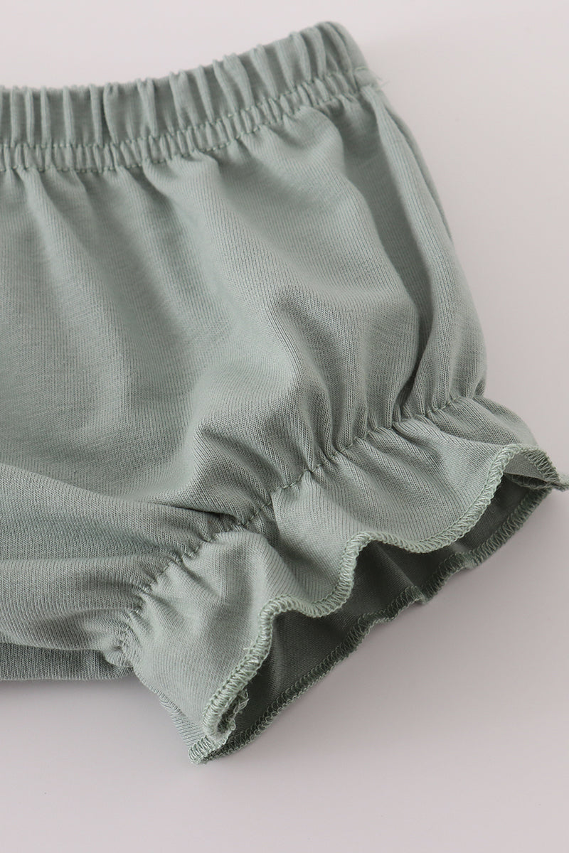 Sage stripe french knot bloomer set