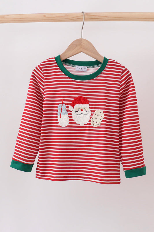 Red stripe santa milk biscuit french knot top