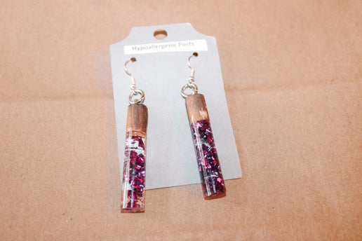#16 Wood and Resin Purple Flakes Earrings