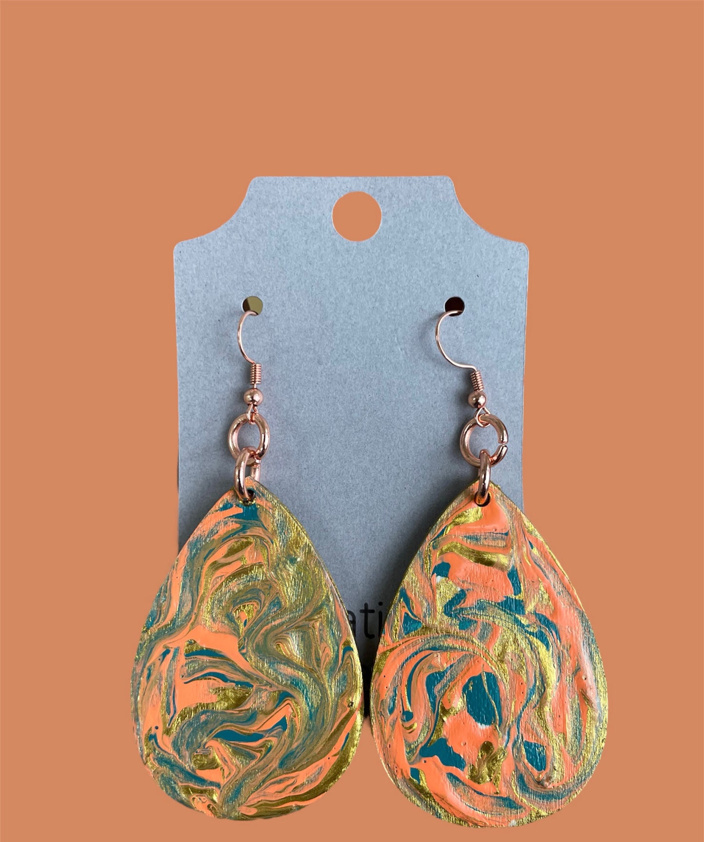 # 238-pink blue gold painted teardrop earrings