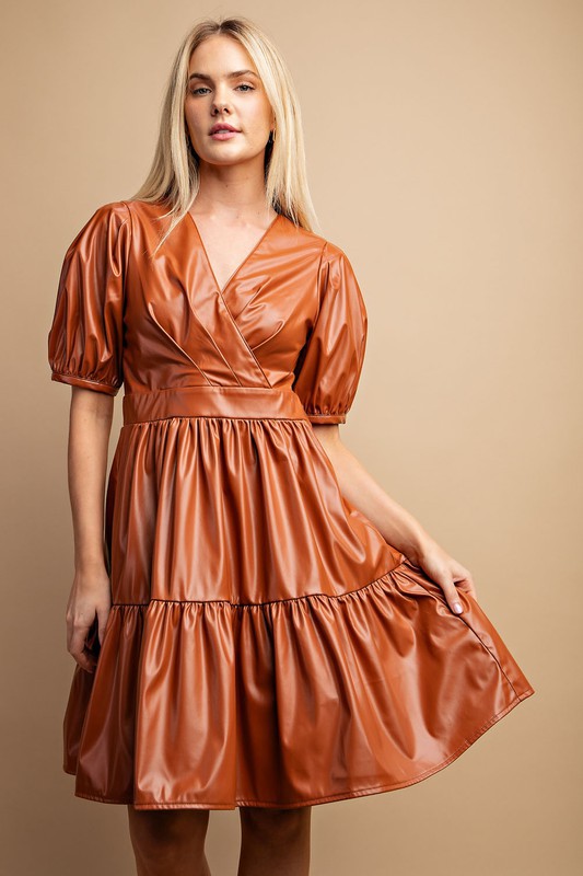 Pleather Night Out Dress (Camel)