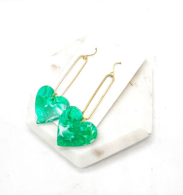Green Swirl Heart Minimalist Loop Earrings