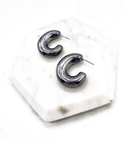 Gunmetal Grey Chrome Acrylic Hoop Earrings