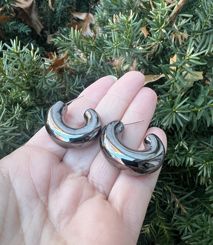 Gunmetal Grey Chrome Acrylic Hoop Earrings