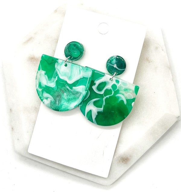 Green Swirl Deco Acrylic Earrings Valentines
