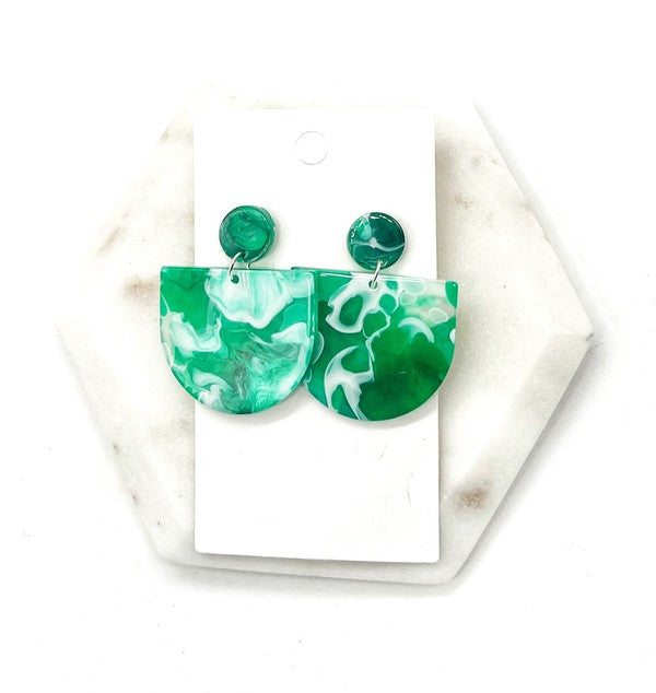 Green Swirl Deco Acrylic Earrings Valentines