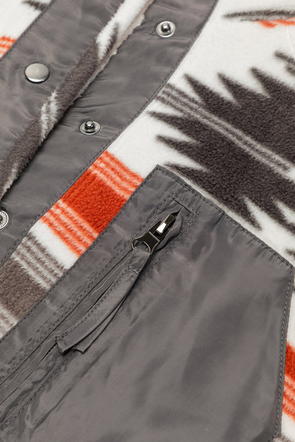 Multicolour Aztec Fleece Patchwork Snap Button Jacket