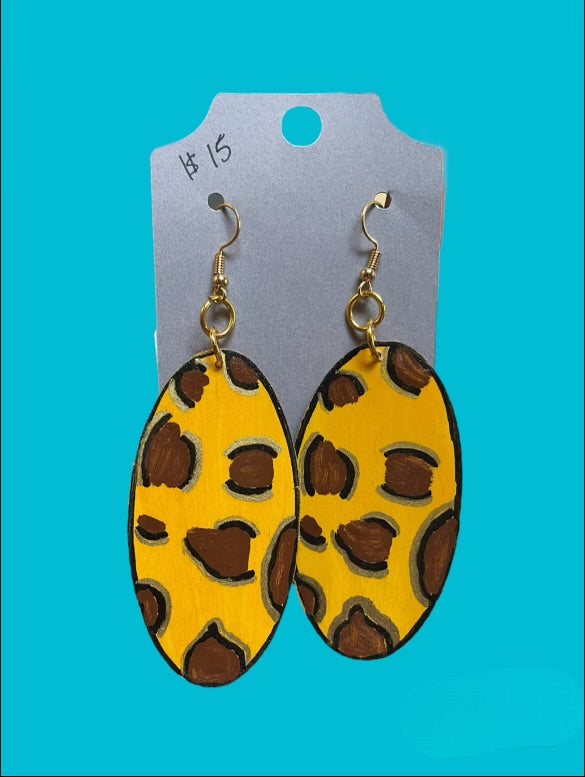 #213 mustard cheetah print oval earrings