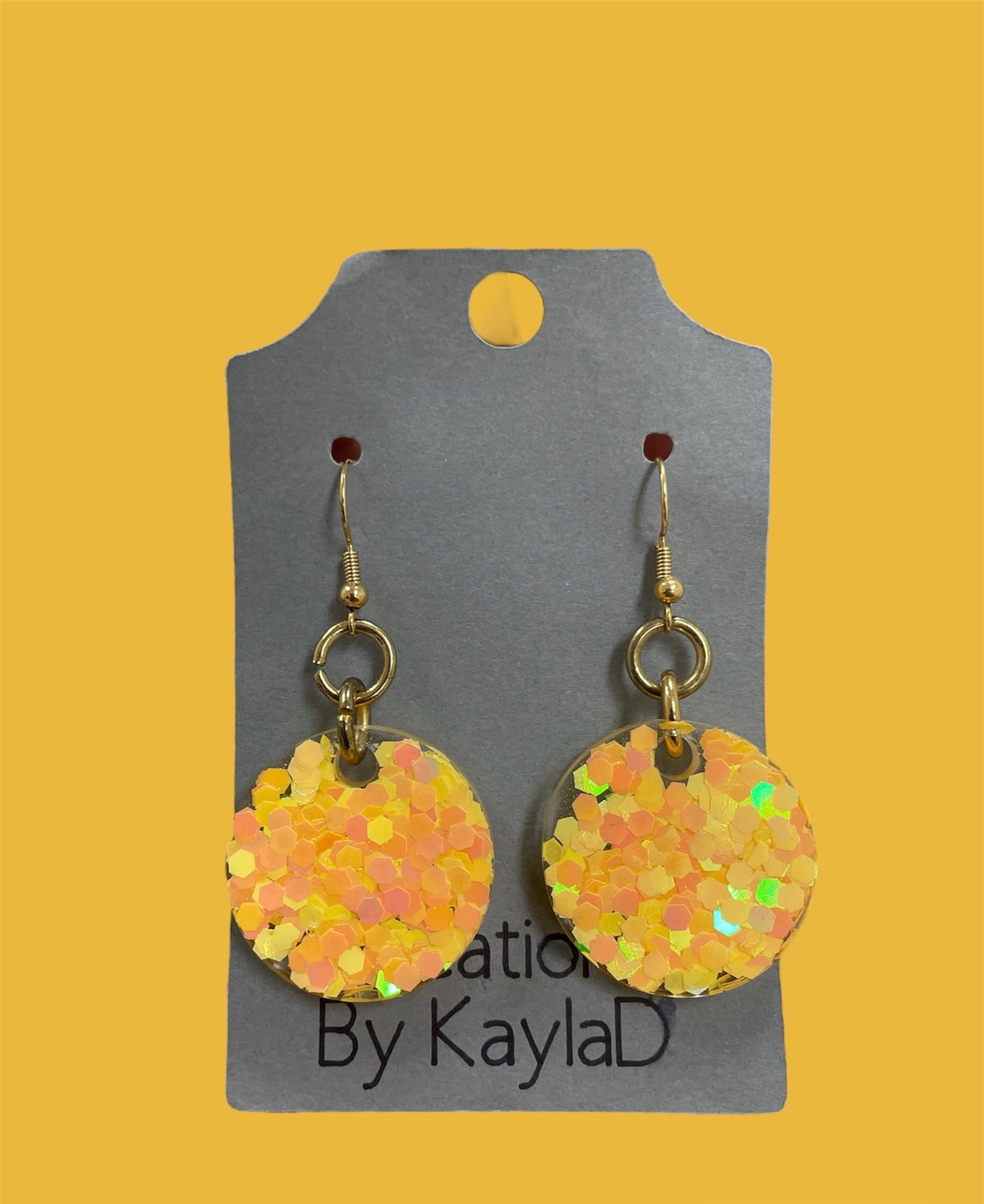 #261 yellow sparkle small circle resin earrings