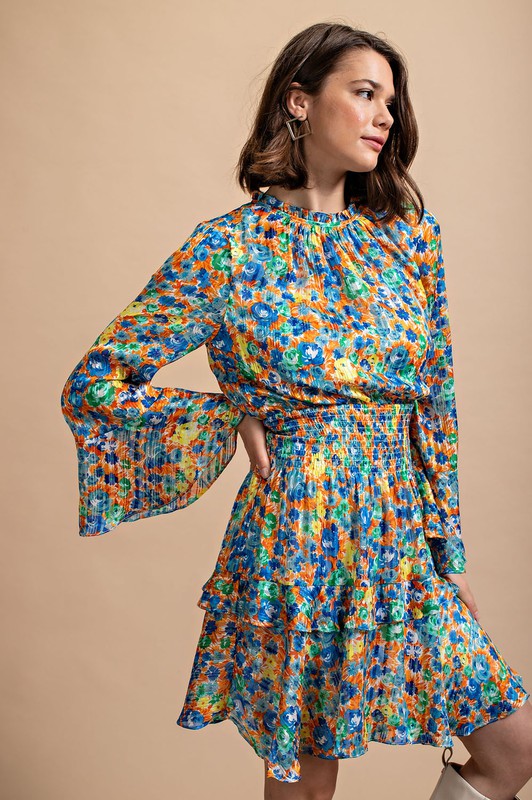 Lurex Smocked Waist Tired Dress