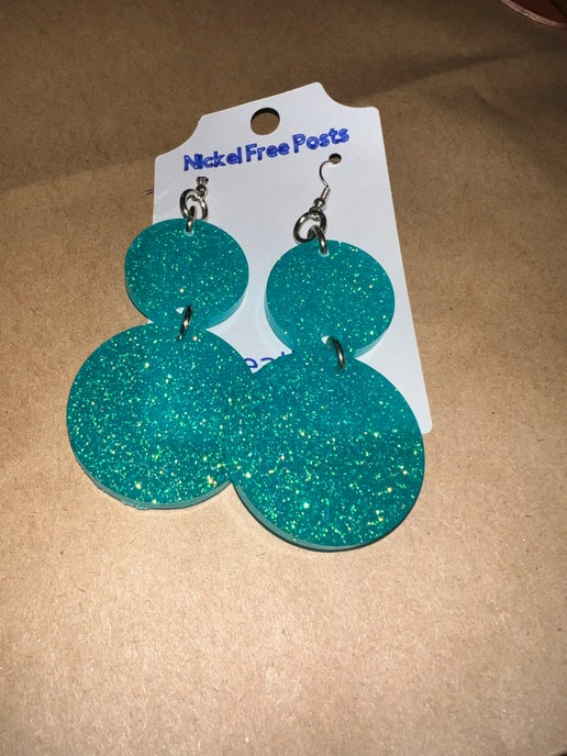 #43 Aqua Sparkle Circles Earrings