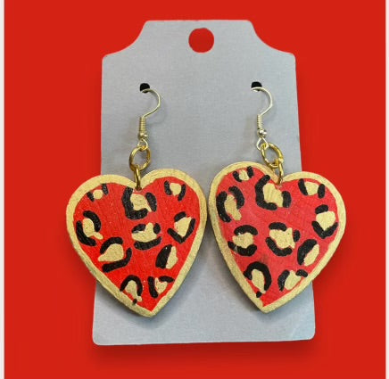 #241 Red cheetah print heart earnings