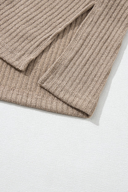 Pale Khaki Rib Textured Henley Knit Top
