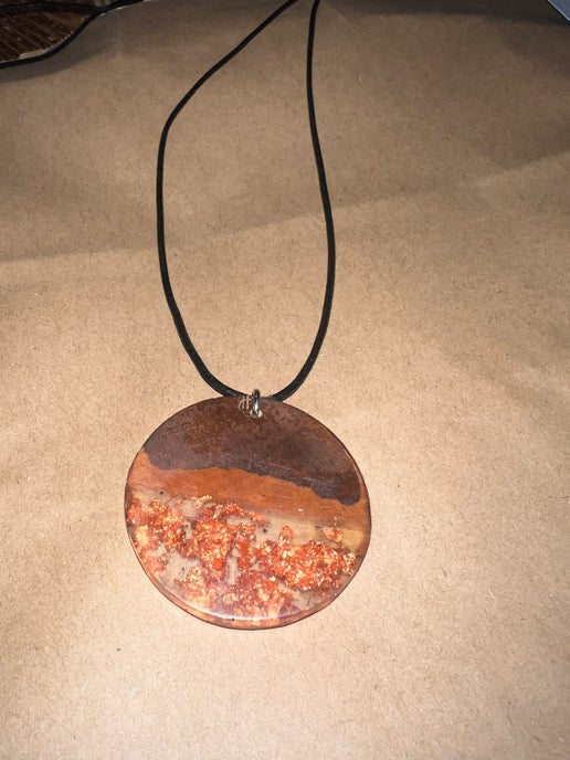 #61 Wood and Resin Rose Gold Flakes Necklace