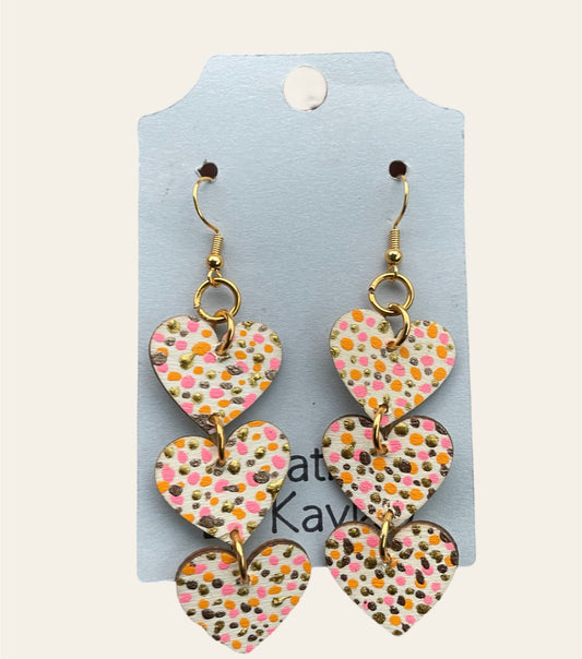 # 236 3 heart pink and gold dot earrings