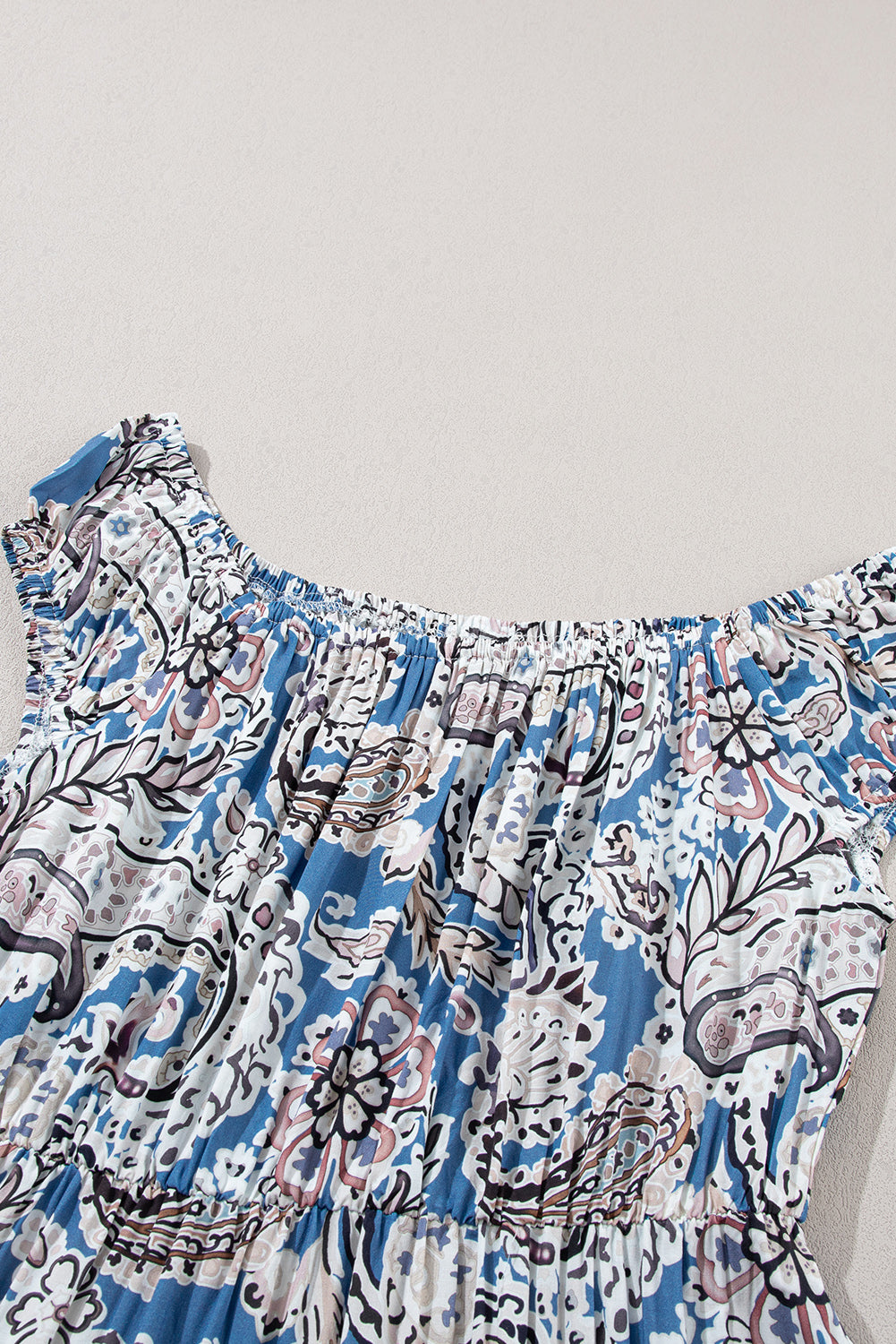 Blue Boho Paisley Print Off Shoulder Maxi Dress