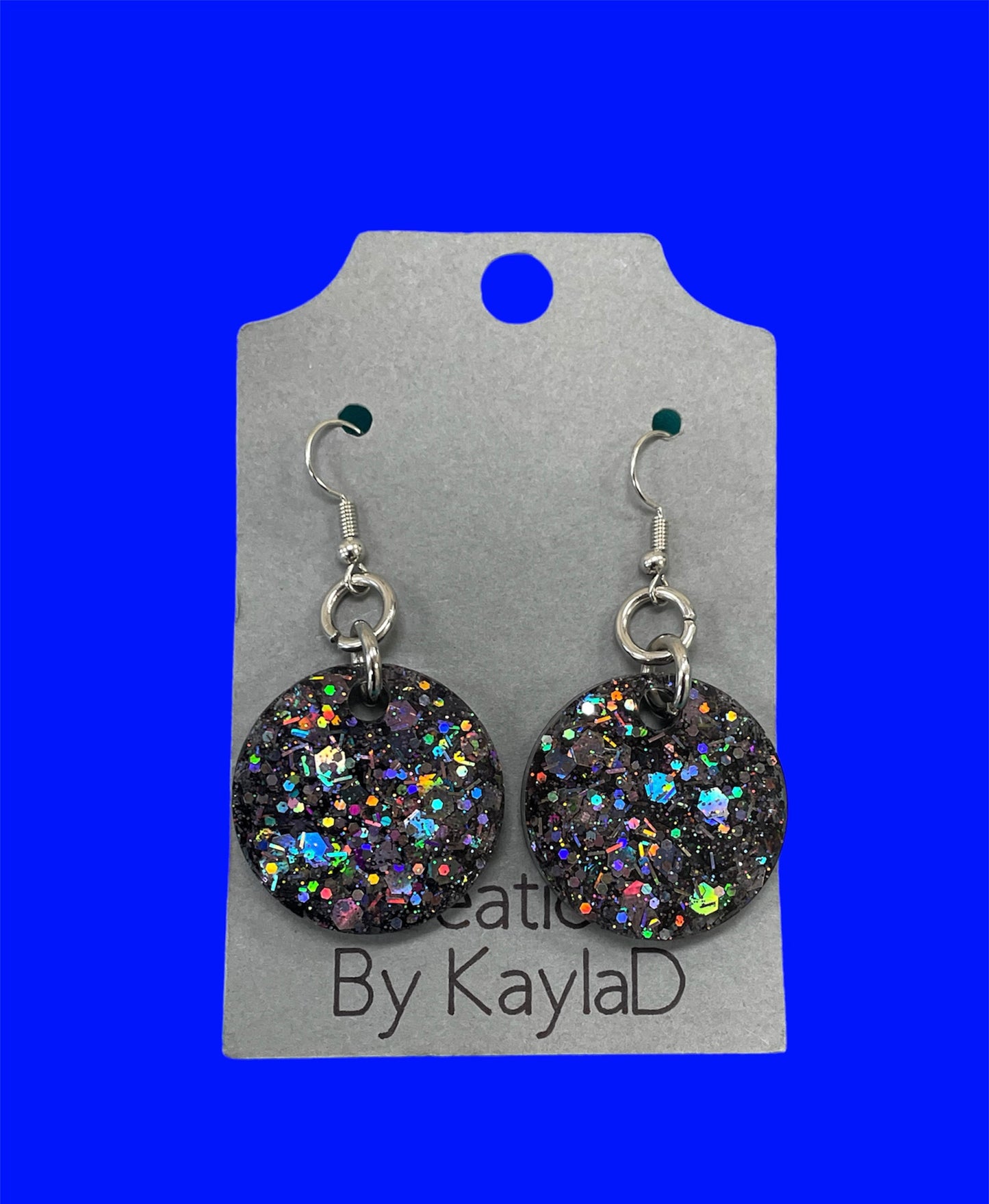 # 272 black sparkle small circle resin earrings