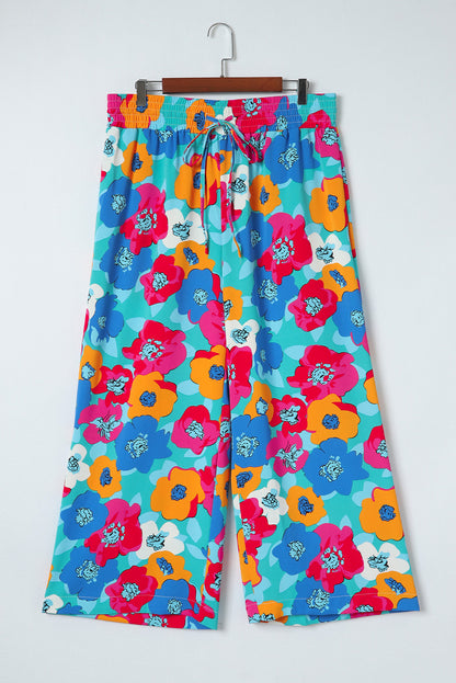 Multicolor Plus Size Abstract Floral Print Wide Leg Pants