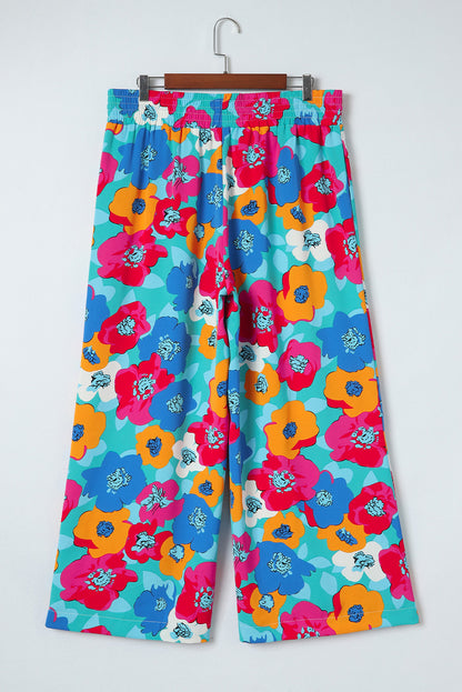 Multicolor Plus Size Abstract Floral Print Wide Leg Pants