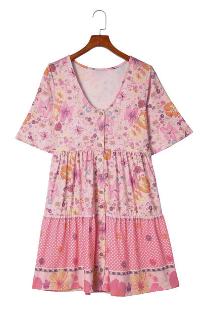 Multicolor Hibiscus Floral Print Ruffle Mini Dress